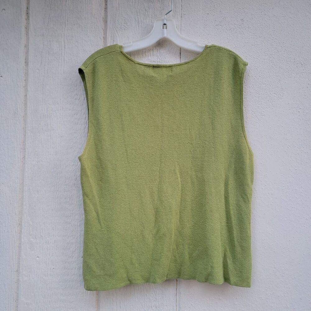 Chicos Design Womens Sleeveless Shell Size 3 US XL Green Linen Blend Knit - Picture 2 of 3